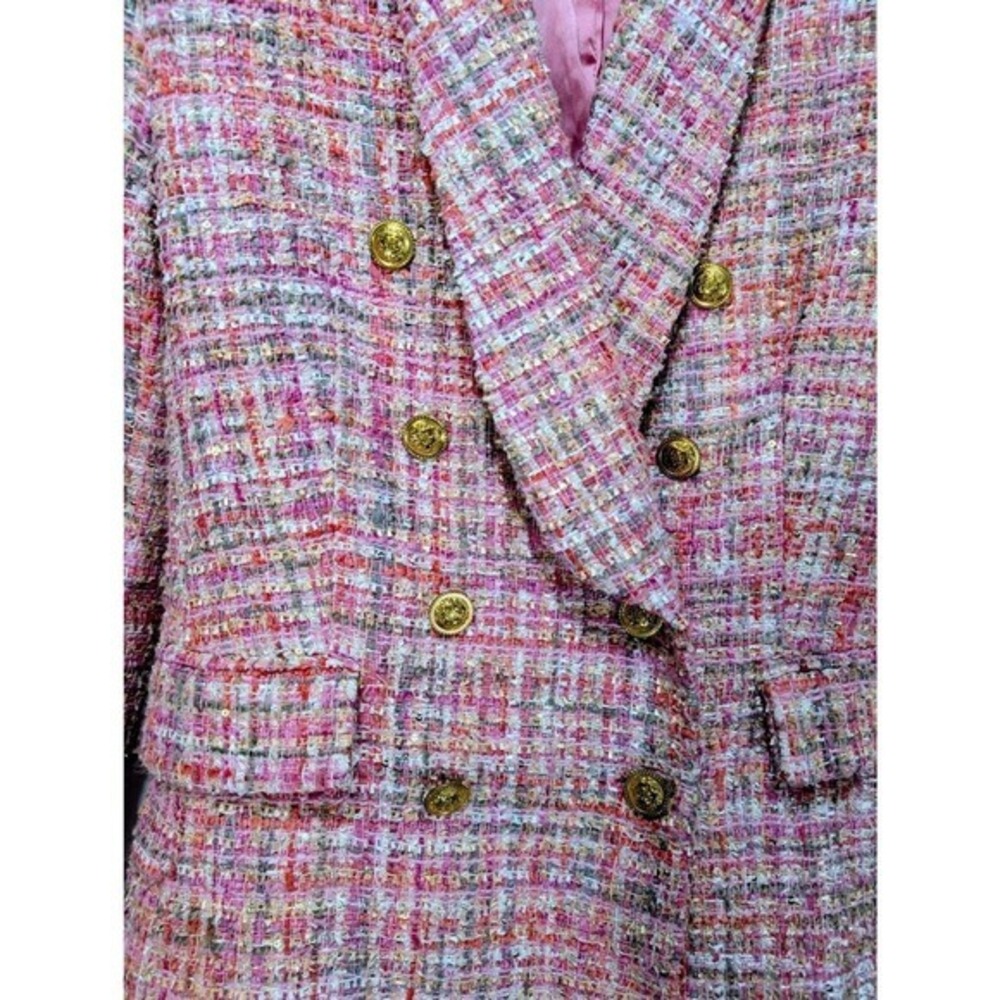 Aqua Pink Gold Tweed Double Breasted Blazer Jacket Size XS - Picture 14 of 16